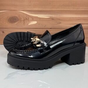 Guess Hillford Lug Sole Loafers Chunky PlatformGold Chain Women's Size‎ 9